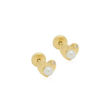 Gold Heart CZ with Pearl Earrings